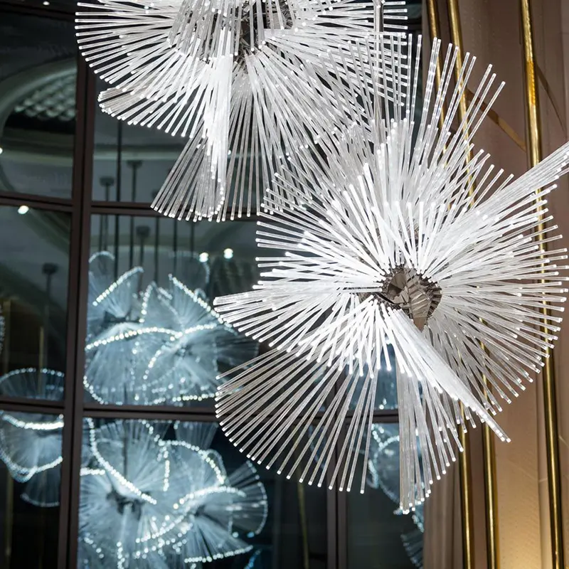 Flower Creative Large Hanging Ceiling Pendant Lights Project Custom Hotel Villa Acrylic Luxury Crystal Modern Chandelier