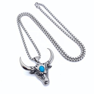 Colgante Punk de Cuerno Largo de Vaca de Acero Inoxidable Estilo Clásico con Turquesa Azul, Amuleto de Collar de Estilo Personal, Joyería - Product Image 2