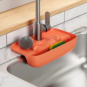 Support d'évier en silicone pour la maison, anti-éclaboussures de robinet, multifonction, écologique, avec tampon de récupération d'eau et rangement pour éponges et chiffons - Product Image 1