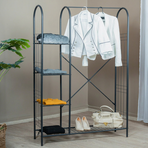 Modern Metal Garment Rack with Storage <b>Shelves</b> Freestanding <b>Clothes</b> Rack Entryway Hall Tree Organizer Bedroom Open Wardrobe - Product Image 1
