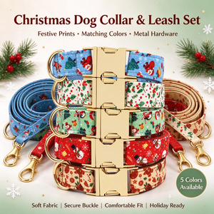 Winter-Trend: Maßgefertigtes Weihnachts-Hundehalsband- und Leinen-Set mit Goldschnalle, Festliches Haustier-Halsband für den Täglichen Gebrauch - Product Image 1