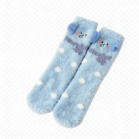 Chaussettes de nuit chaudes en polaire corail pour femmes, motif renard et ours 3D, pour l'automne et l'hiver