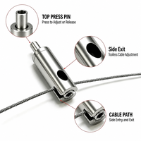 Kit de suspension de câble réglable sur mesure avec pince latérale en laiton et câble en acier inoxydable pour luminaires suspendus linéaires