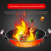 Poêle antiadhésive en fer forgé à double poignée de style ancien, avec couvercle en verre incrusté d'acier inoxydable, compatible gaz, pour cuisine chinoise