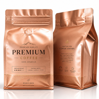Sachet de café personnalisé avec impression numérique, fond plat, valve, emballage de qualité supérieure pour grains de café métalliques