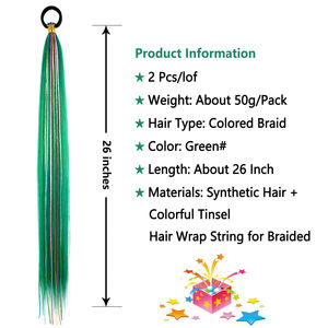 Extensión de Cola de Caballo Trenzada Verde con Cinta para el Cabello, Extensiones de Cabello Rectas Envolventes, Cola de Caballo de 26 Pulgadas, Cola de Caballo de Color Metálico - Product Image 2