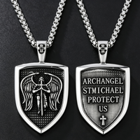 Collier pour homme avec bouclier de l'archange Saint Michel, en acier inoxydable, pendentif médaillon épée ange gardien, accessoires vestimentaires