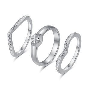 Fashionable Three Piece Stacked Titanium Steel <b>Ring</b> Set Geometric Design Women's Jewelry Gift - Product Image 1