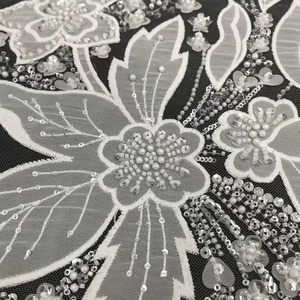 2023 New Bridal Tulle hạt ren lưới đính cườm và ngọc trai vải cho Dubai Wedding Dress Laser voan dệt - Product Image 5