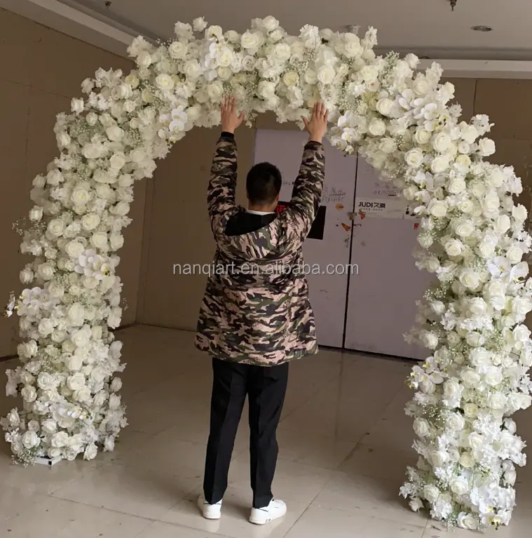 Nuovo 2.4 M 8*8 ft semplice artificiale bianco seta ortensia rose fiori arco di nozze festa sfondo Decor puntelli fiori artificiali