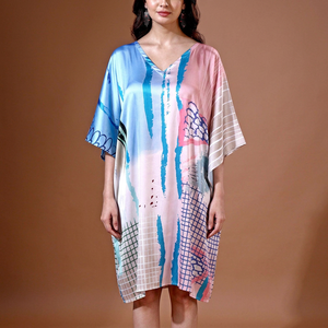 High Quality Designer Turkish Style <b>Kaftan</b> Women Polyester Handmade Short Batwing V Neck Regular Fit Flared Hem Midi Eid Ramadan - Product Image 1