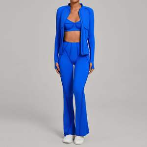 Vente chaude haute élasticité Yoga 3 pièces col montant veste moulante Fitness costume intérieur Pilates Yoga ensemble pour les femmes - Product Image 5