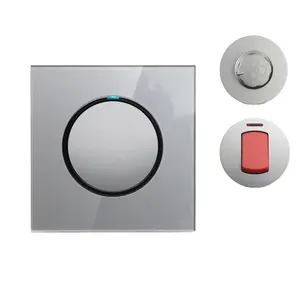 Grey Tempered Glass Crystal Panel Round Button Wall Light Switch With LED Indicator 1 2 3 4 Gang Dimmer Cooker Switch