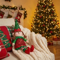 Peluche Grinch Rouge et Vert, Animal en Peluche aux Longues Jambes, Elfe Couché pour Décoration de Noël, Cadeau