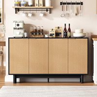 Meuble de rangement moderne cannelé Vabches, buffet de 58 po de large avec 4 portes et étagères réglables, unité décorative Chevron pour entrée.