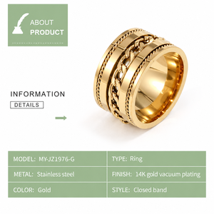 แหวนลายโซ่ สแตนเลสสตีล ชุบทอง 14K แบบสุญญากาศ เครื่องประดับ - Product Image 2