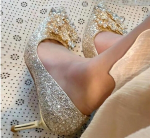 Luxury Shiny for Women Wholesale Custom Female High <b>Heels</b> Bridal Bridesmaid <b>Heel</b> Sandals Gold Dress Shoes - Product Image 6
