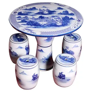 Jingdezhen ชุดโต๊ะกลางแจ้งโบราณ,ชุดม้านั่งสวนเซรามิกสีฟ้าและสีขาว
