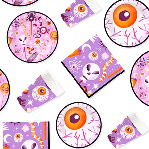 DAMAI Factory Wholesale New Disposable purple Exploding Eyeball Halloween Party Paper Plate Set - Product Image 2