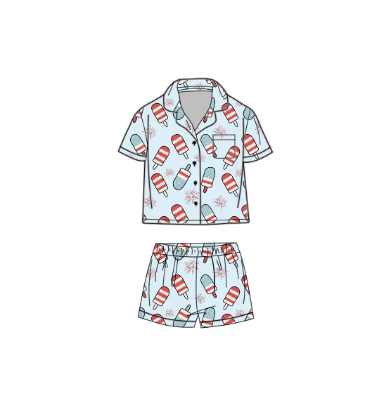 Qingli Oem New Stylish Toddler 4th Of July Printed Pjs Short Sleeve Baby Girls Summer Outfits