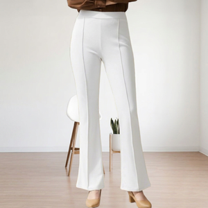 Pantalon Évasé Blanc Élégant Taille Haute Élastique Longueur Intégrale Couleur Unie pour Femme Coupe Droite Anti-Plis Printemps - Product Image 1