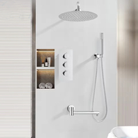 Ensemble de robinet de douche chromé robinets de douche de bain thermostatiques dissimulés mitigeur de baignoire mural à 3 voies bec rotatif F