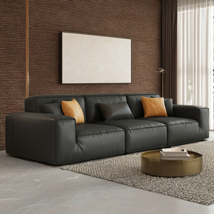 Italian Retro Minimalist Cow Leather Sofa <strong>Set</strong> Black Top Cowskin Fabric Bed Living Room Bean <strong>Curd</strong> Living Room Sofas - Product Image 4