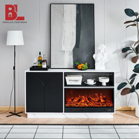 Meuble TV avec foyer électrique F-641 de 59 pouces en faux marbre blanc et noir, meuble de rangement avec foyer