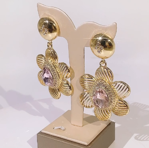 Yulaili femmes fleur forme mode boucles d'oreilles rose pavé pierre à la mode goutte percé boucles d'oreilles pour tous les jours fête porter des cadeaux - Product Image 1