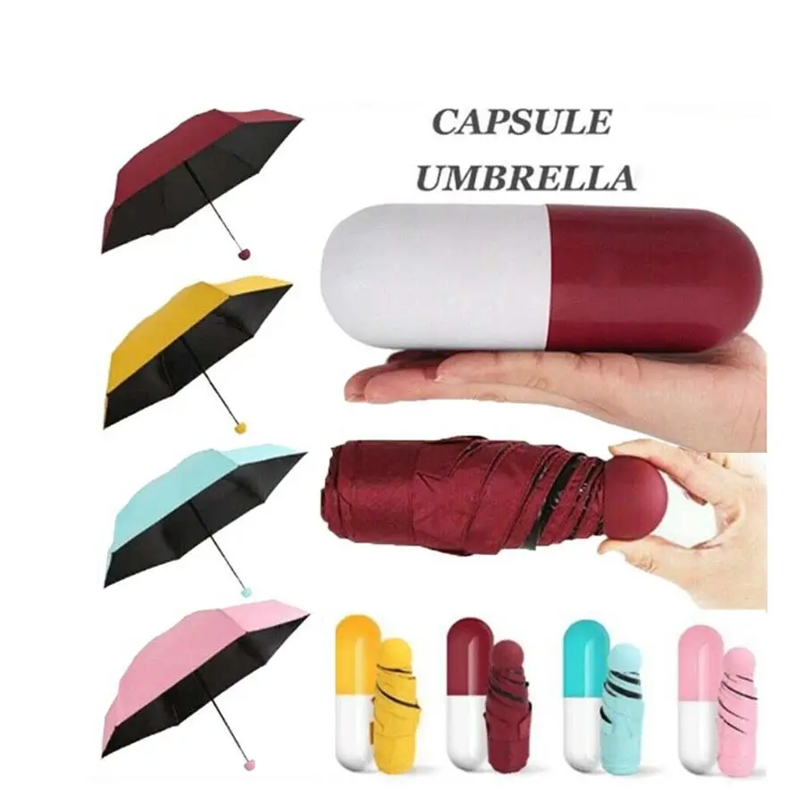 Mini Capsule Vorm Drie Ontwerp Paraplui Payung Sombrillas Paraguas Opvouwbare Capsule Paraplu Geel Met Logo Prints Capsule Capsule