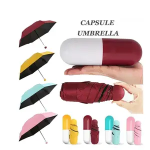 Epsilon Mini Capsule Vormige Drie Ontwerp Paraplui Payung Sombrillas Paraguas Vouwen Capsule Paraplu Geel Met Logo Prints Capsule