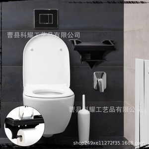 Portarrollos de Papel Higiénico de Madera, Montaje en Pared, Rectangular, Estilo Gótico Negro, Madera Sólida, Estante de Almacenamiento para Baño - Product Image 1