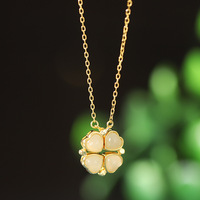 Collier en jade de style chinois, trèfle, plaqué or 18 carats, argent S925, collier avec pendentif en pierre rouge, pierre naturelle