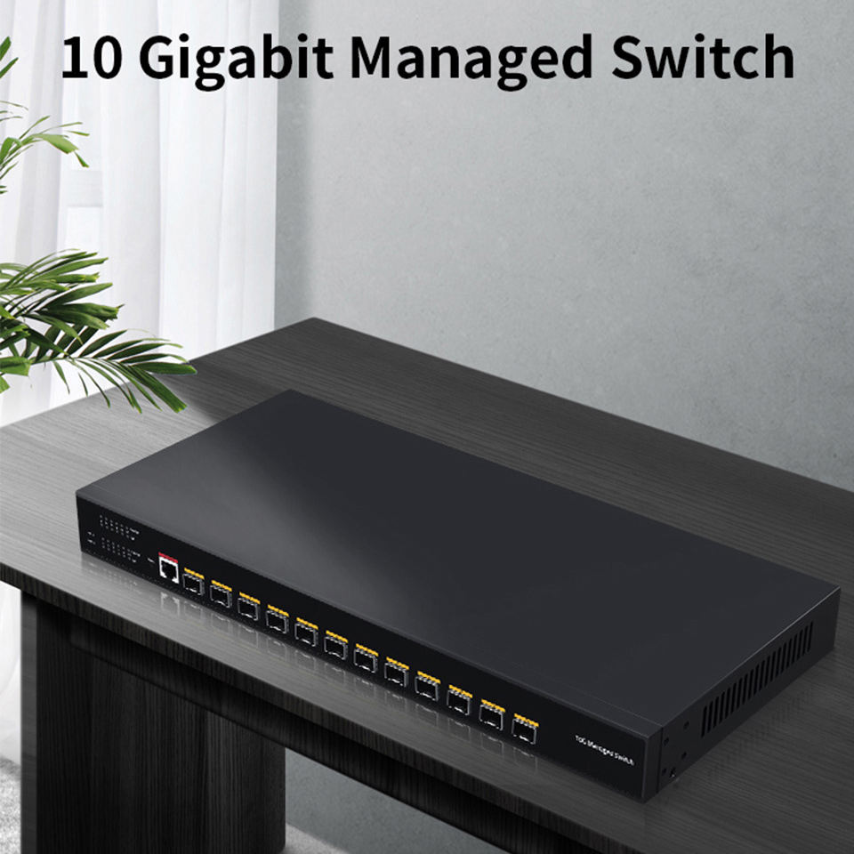 12 Port 10G Managed Switch, 10G/5G/2.5G/1G Auto-Adaptive, 12x10G SFP+ ...