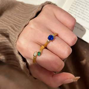 Bague empilable pour femme en cuivre doré, incrustée de diamants et de <span class=keywords><strong>rubis</strong></span> en forme de poire, avec motif nœud de bambou - Product Image 2