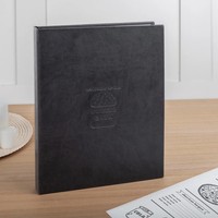 Couverture de menu de restaurant burger personnalisé porte-menu en cuir noir avec logo en relief pour livre de menu de restauration rapide, café et bar
