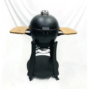 Kimstone Charcoal BBQ Grill Kamado Churrasco De Aço Inoxidável Ovo Em Forma De 21 Polegada Carrinho De Vinho Preto Em Pó Revestido CRS & Bambu