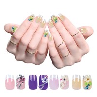Nouveau style, faux ongles artificiels 3D, 24 pièces, ABS, pré-conçus, dégradé de perles colorées, à presser, pour femmes, utilisation sur les doigts