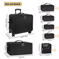 Valise de Maquillage Roulante Grande Capacité Relavel 4 en 1, Chariot de Voyage pour Artistes avec 7 Petites Trousses, Trousse Cosmétique en Toile Noire
