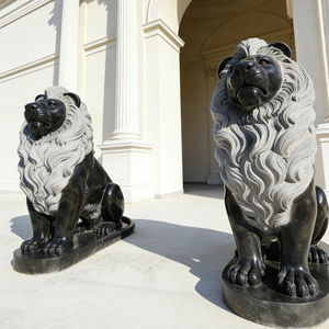Statue de lion d'extérieur, grande sculpture de lion en marbre naturel sculptée à la <span class=keywords><strong>main</strong></span> pour la décoration de jardin - Product Image 5