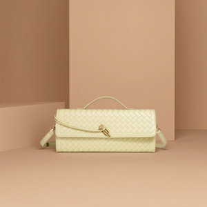 2026年新作 高級ヴィンテージスタイル ハンドメイド 幾何学模様 レディース PUレザー 編み込み ロングクラッチ ショルダーバッグ チェーンストラップ付き 結婚式 パーティー用 - Product Image 5