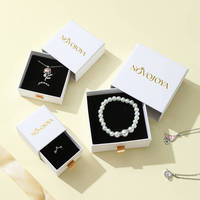 Coffret à bijoux blanc A1 et sac à poignée en ruban avec insert de présentation noir et tirette dorée pour collier et bracelet – Fournitures cadeaux