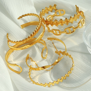 빈티지 스타일 조절 가능한 스테인리스 스틸 커프 팔찌 과장된 방수 주얼리 18k 금도금 커프 스태킹 팔찌 - Product Image 3