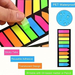 Juego de 1020 Marcadores Adhesivos Reutilizables, Transparentes, de PET, Resistentes al Agua, en Varios Tamaños, para Material Escolar - Product Image 3