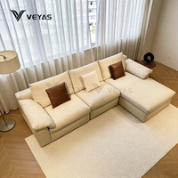 Canapé sectionnel en L de luxe moderne pour villa et appartement, en cuir véritable, rembourré en éponge, inclinable, sièges profonds et confortables, extra long 3.3