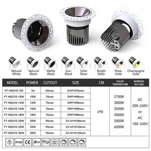 Hiện Đại <span class=keywords><strong>Led</strong></span> Spotlight Nhúng Trần Chống Lóa 2700K 3200K 20W 220-240V Có Thể Điều Chỉnh Trong Nhà Tủ Bếp Không Khung <span class=keywords><strong>Trimless</strong></span> - Product Image 2