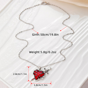 Collier pendentif en forme de cœur, épée en métal rouge perforant le cœur, bijoux unisexes, cadeau, colliers pendentifs raffinés - Product Image 2