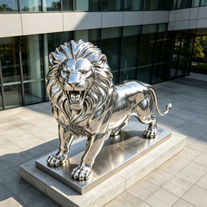 Sculpture de <span class=keywords><strong>lion</strong></span> en acier inoxydable personnalisable BZY, grande et imposante, pour hall d'hôtel, bureau ou parc - Product Image 2