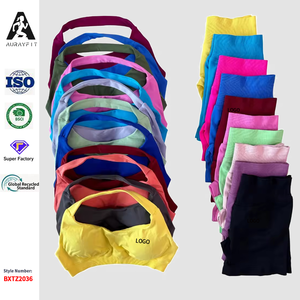 Ohne Logo 2-teiliges Set Damen Einfarbiger Nahtloser Yoga Workout Neckholder Sport-BH Geraffte Shorts Schnelltrocknende Fitness Sportbekleidung - Product Image 1