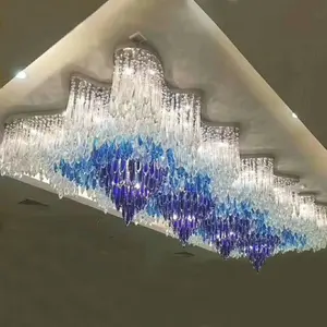 Kustom Hotel Persegi Modern Led Tetesan Air Kristal Gantung Lampu Chandelier Langit-langit Mewah